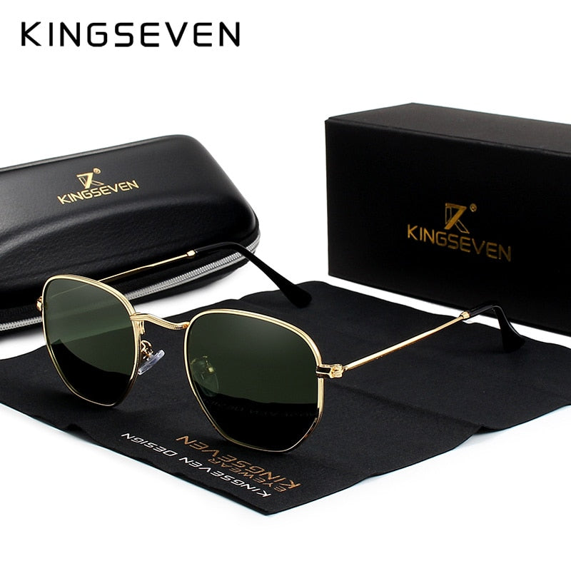 KINGSEVEN 2023 Classic Reflective Sunglasses Men Hexagon Retro Sun glasses Stainless Steel Eyewear Oculos Gafas De Sol Shades