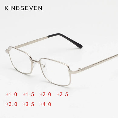 KINGSEVEN 2023 Retro HD Anti-reflective Lens Non-folding Silver Alloy Frame Reading Glasses Old Glasses Wear-resistant Eyewear