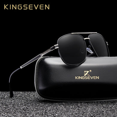 KINGSEVEN BRAND DESIGN Square Men's Polarized Sunglasses Stainless Steel Designer Eyewear Sun glasses Coating Mirror Oculos