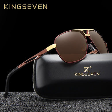 KINGSEVEN occhiali da sole polarizzati classici di marca da uomo guida in alluminio con montatura marrone occhiali da sole occhiali da uomo UV400 Gafas