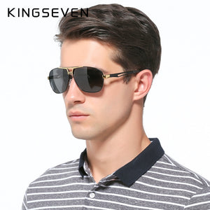 KINGSEVEN occhiali da sole polarizzati classici di marca da uomo guida in alluminio con montatura marrone occhiali da sole occhiali da uomo UV400 Gafas