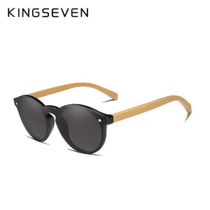 KINGSEVEN Brand 100%Handmade Natural Bamboo Men Sunglasses Round Polarized Sun Glasses Women UV400 Mirror Eyewear