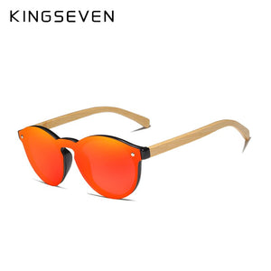 KINGSEVEN Brand 100%Handmade Natural Bamboo Men Sunglasses Round Polarized Sun Glasses Women UV400 Mirror Eyewear