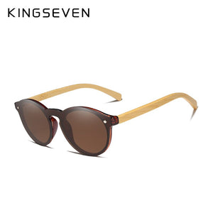 KINGSEVEN Brand 100%Handmade Natural Bamboo Men Sunglasses Round Polarized Sun Glasses Women UV400 Mirror Eyewear