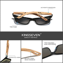 Load image into Gallery viewer, KINGSEVEN Brand Handmade Natural Zebra Wood Sunglasses HD Polarized Square Lens Men Sun glasses Women UV400 Miorror Eyewear