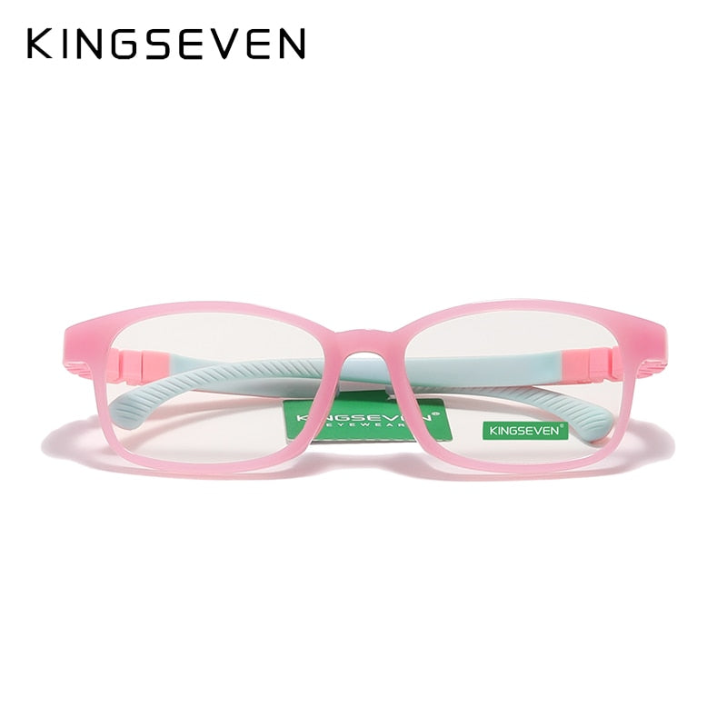 KINGSEVEN Children  Size 48mm Anti-blue Square Blue Light Blocking Glasses Kids TR90 Flexible Computer Optical Frame UV400 Filte