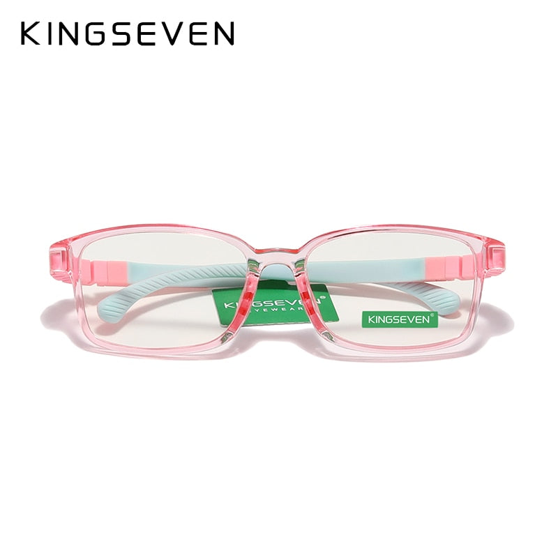 KINGSEVEN Children  Size 50mm Anti-blue Square Blue Light Blocking Glasses Kids Boy Girls Computer Clear Eyewear Frame UV400 Fil