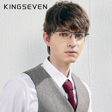 KINGSEVEN DESIGN Men Anti Blue Alloy Optical Glasses Frame Ultralight Square Myopia Prescription Eyeglasses Antiskid Silicone Co