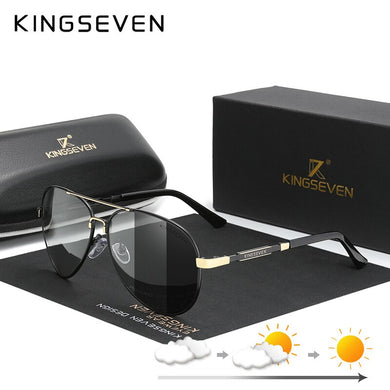 KINGSEVEN Gold Photochormic Men's Aluminum Sunglasses Polarized Sun Glasses Women Pilot Eyewear Mirror Shades Oculos De Sol