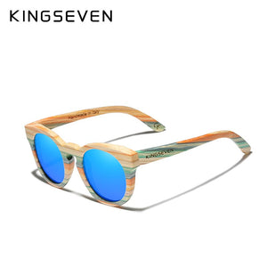 KINGSEVEN Handmade Round Bamboo Sunglasses Men Women Polarized Mirror Lens Sun Glasses Full Frame Wood Shades Custom Logo