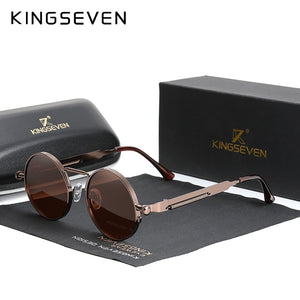 KINGSEVEN  Gothic Steampunk Sunglasses Polarized Men Women Brand Designer Vintage Round Metal Frame Sun Glasses