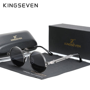 KINGSEVEN  Gothic Steampunk Sunglasses Polarized Men Women Brand Designer Vintage Round Metal Frame Sun Glasses