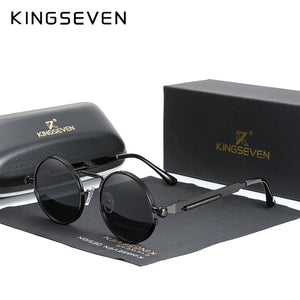 KINGSEVEN  Gothic Steampunk Sunglasses Polarized Men Women Brand Designer Vintage Round Metal Frame Sun Glasses