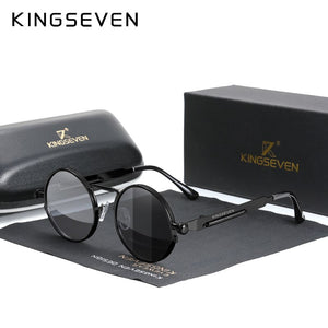 KINGSEVEN  Gothic Steampunk Sunglasses Polarized Men Women Brand Designer Vintage Round Metal Frame Sun Glasses