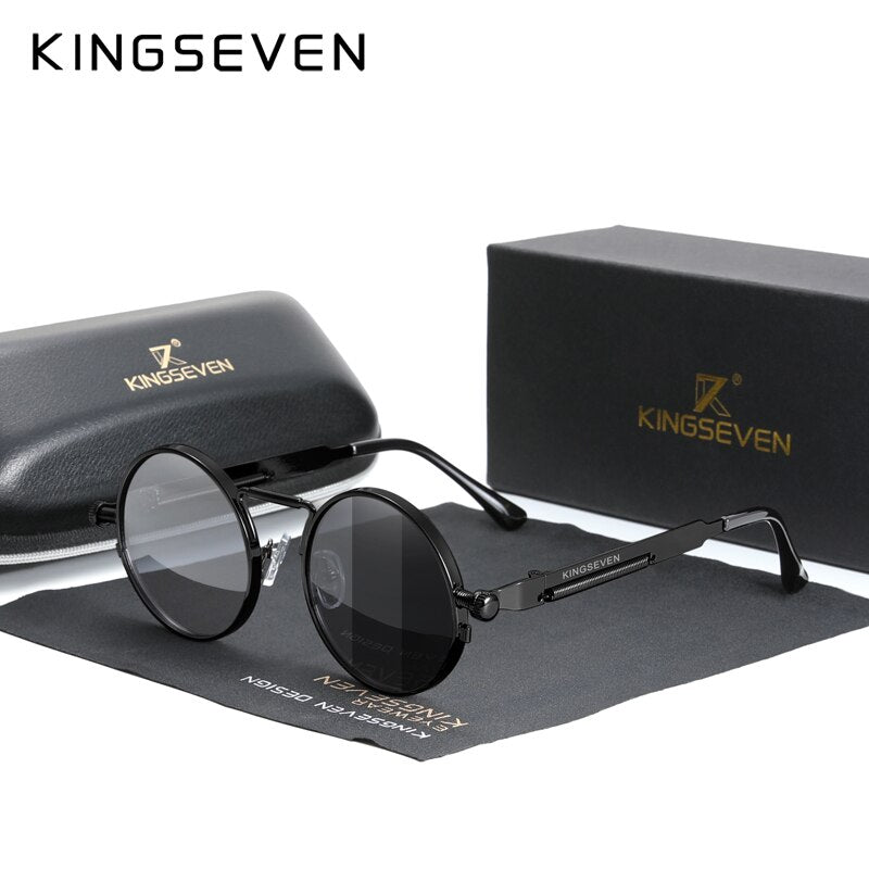 KINGSEVEN  Gothic Steampunk Sunglasses Polarized Men Women Brand Designer Vintage Round Metal Frame Sun Glasses