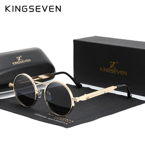 KINGSEVEN  Gothic Steampunk Sunglasses Polarized Men Women Brand Designer Vintage Round Metal Frame Sun Glasses