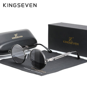 KINGSEVEN  Gothic Steampunk Sunglasses Polarized Men Women Brand Designer Vintage Round Metal Frame Sun Glasses