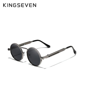 KINGSEVEN  Gothic Steampunk Sunglasses Polarized Men Women Brand Designer Vintage Round Metal Frame Sun Glasses