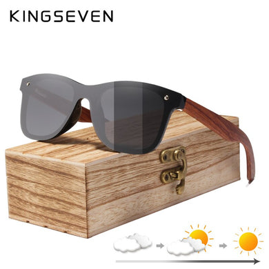 KINGSEVEN Occhiali da sole pocromici con montatura in legno Bubinga fatti a mano di alta qualità Occhiali da sole polarizzati UV400 per uomo e donna