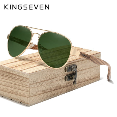 KINGSEVEN High Quality Natural Zebra Wood Temple+Alloy Frame Men Sunglasses Women UV400 Sun Glasses HD Polaiized Lens Eyewear
