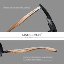 Load image into Gallery viewer, KINGSEVEN High Quality Natural Zebra Wood Temple+Alloy Frame Men Sunglasses Women UV400 Sun Glasses HD Polaiized Lens Eyewear