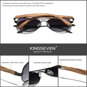 KINGSEVEN High Quality Natural Zebra Wood Temple+Alloy Frame Men Sunglasses Women UV400 Sun Glasses HD Polaiized Lens Eyewear