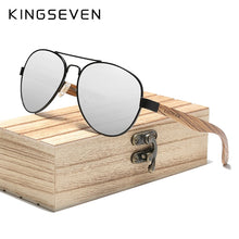Load image into Gallery viewer, KINGSEVEN High Quality Natural Zebra Wood Temple+Alloy Frame Men Sunglasses Women UV400 Sun Glasses HD Polaiized Lens Eyewear
