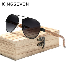 Load image into Gallery viewer, KINGSEVEN High Quality Natural Zebra Wood Temple+Alloy Frame Men Sunglasses Women UV400 Sun Glasses HD Polaiized Lens Eyewear