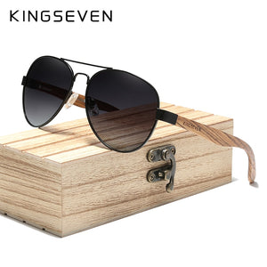 KINGSEVEN High Quality Natural Zebra Wood Temple+Alloy Frame Men Sunglasses Women UV400 Sun Glasses HD Polaiized Lens Eyewear