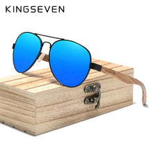 Load image into Gallery viewer, KINGSEVEN High Quality Natural Zebra Wood Temple+Alloy Frame Men Sunglasses Women UV400 Sun Glasses HD Polaiized Lens Eyewear