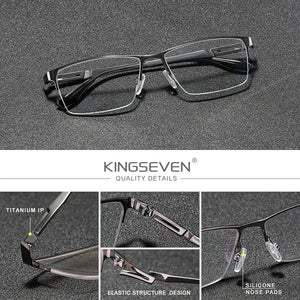 KINGSEVEN Men'sBlue Light Blocking Glasses Pure Titanium Half Frame Trending Eyewear  Prescription Optical Eyeglasses