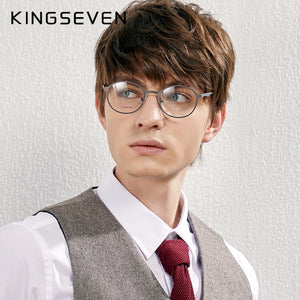 KINGSEVEN Original Titanium Optical Glasses Full Frame Men Ultralight Retro Round Myopia Prescription Eyeglasses Women Eyewear