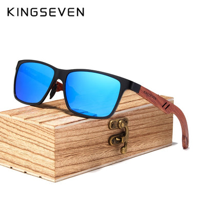 KINGSEVEN Retro Women's Glasses  Brand Designer Sunglasses Men Vintage Aluminum+Wood Sun Glasses For Men With Wood Case