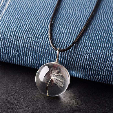 1pcs Real Dandelion Jewelry Crystal Glass Ball Dandelion Necklace Long Strip Leather Chain Pendant Necklaces For Women