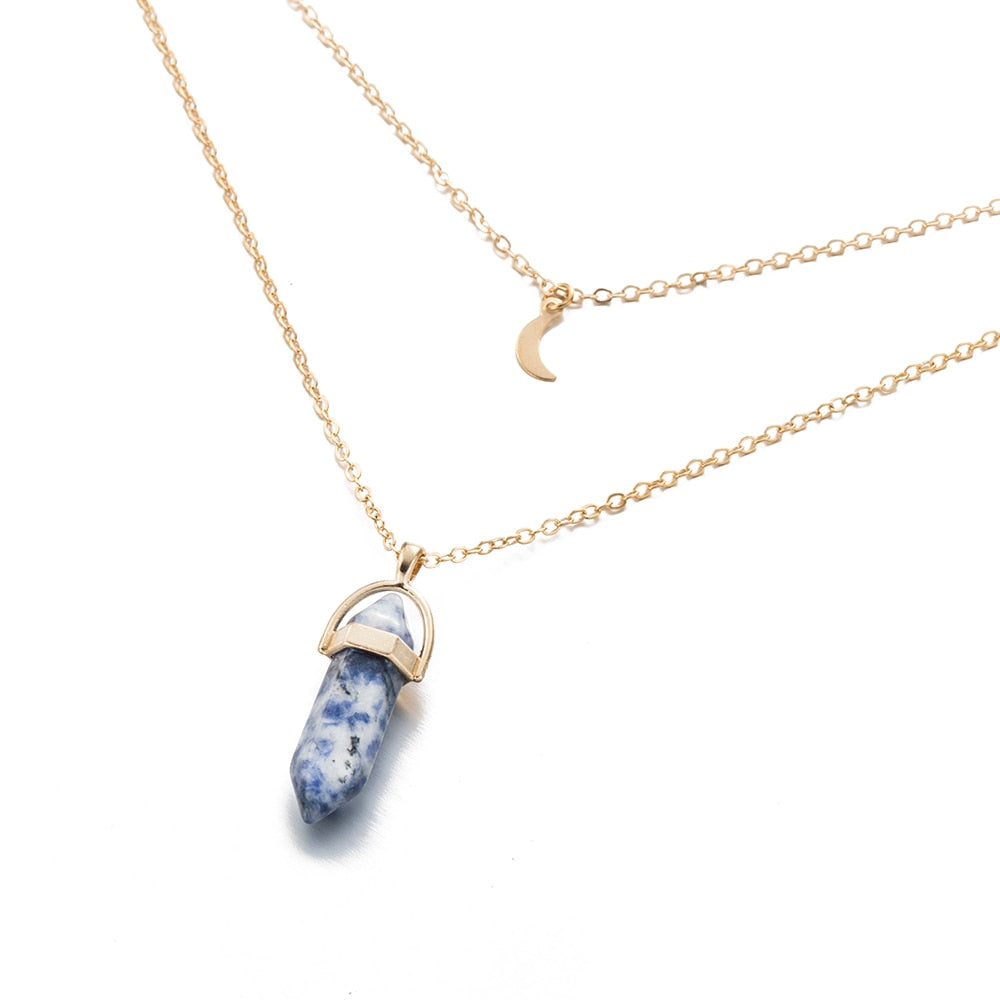 Fashion Bohemia 1 PC Collana girocollo in pietra naturale con luna in pietra color oro Collana con pendente in cristallo per le donne Regalo della festa nuziale 