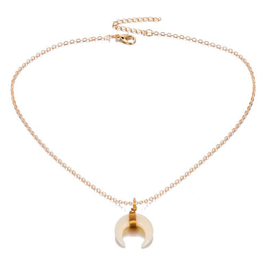 Fashion Jewelry White/Black Double Horn Necklace Moon Pendant Gold Chain Charming Curved resin pendant necklace