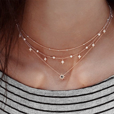 Fashion New Multi-layer Star Pendant Necklace Tassel Pendant Multilayer Clavicle Necklace Women Charm Gold Party Gift