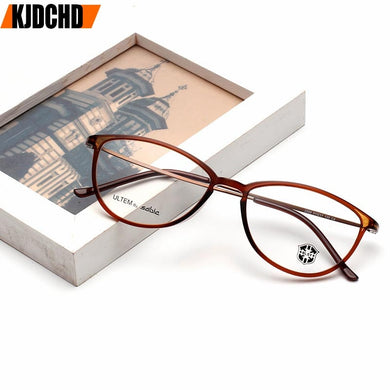 KJDCHD Tungsten Titanium Glasses Men Women Cat Eye Eyeglasses Frames Precription Spectacles Ultra Light Eyeglass Female Points
