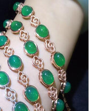 Carica l'immagine nel visualizzatore di Gallery, Bracciale in calcedonio verde intarsiato in argento sterling 925 di alta gioielleria come una semplice giada verde alluxe 