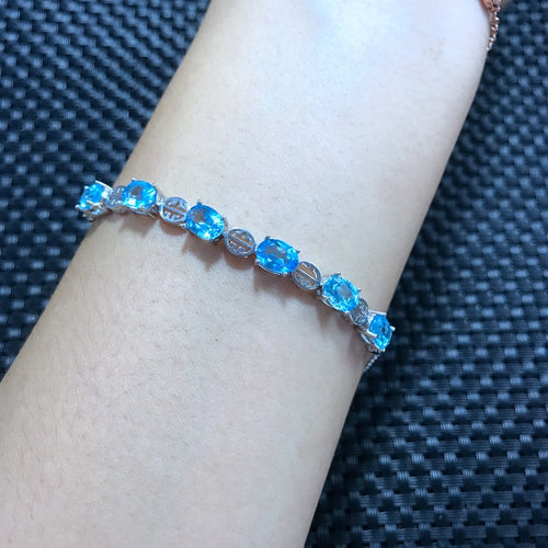 Gioielleria raffinata Argento sterling 925 intarsiato Topazio naturale Bracciale femminile singolo 1 carato di buona qualità semplice e alla moda 