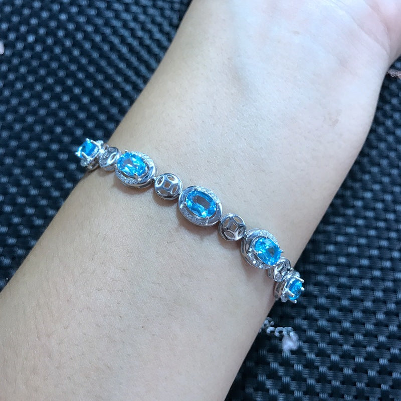 Fine jewelry Natural Topaz Bracelet wholesale shinv Aquamarine sapphire comparable exquisite low price