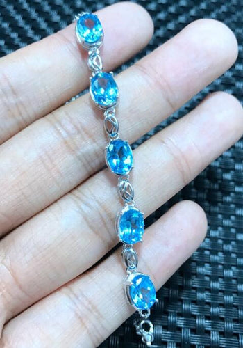 Fine jewelry Natural Topaz Stone Bracelet wholesale 925 sterling silver inlaid support identification