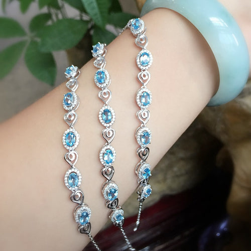 Gioielleria raffinata Bracciale in pietra con topazio blu naturale Bracciale in zaffiro 925 all'ingrosso Yinhai 