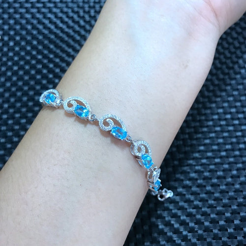 Fine jewelry New custom 925 sterling silver inlaid natural Topaz Stone Bracelet