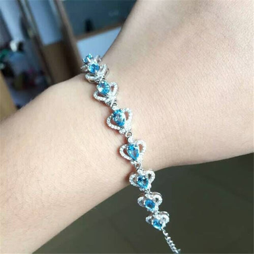fine jewelry 925 Pure silver with natural blue topaz bracelet jewelry gold and silver color.