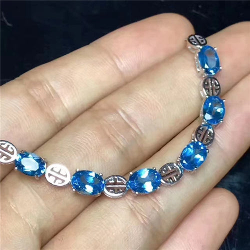 fine jewelry 925 Pure silver with natural blue topaz bracelet jewelry gold and silver color.
