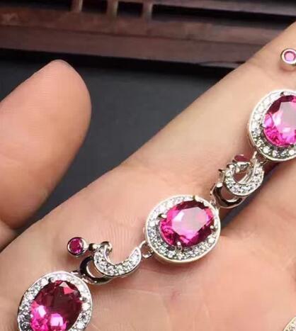 fine jewelry 925 Silver Inlaid Natural Pink Topaz Bracelet