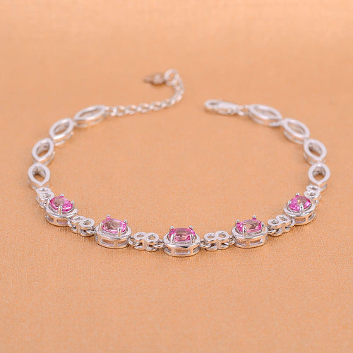 fine jewelry 925 Silver Inlaid Natural Pink Topaz Bracelet