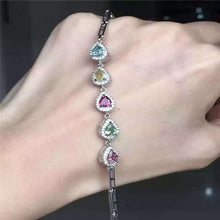 Load image into Gallery viewer, fine jewelry S925 pure silver bracelet natural tourmaline drop with zircon bracelet wholesale jewelry.