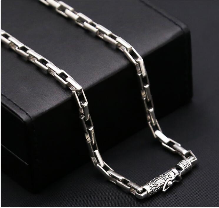 fascino affascinante con catena quadrata in argento puro tae di alta gioielleria S925 con collana di minerale grossolano con catena a scatola retrò da uomo da 5,0 mm. 